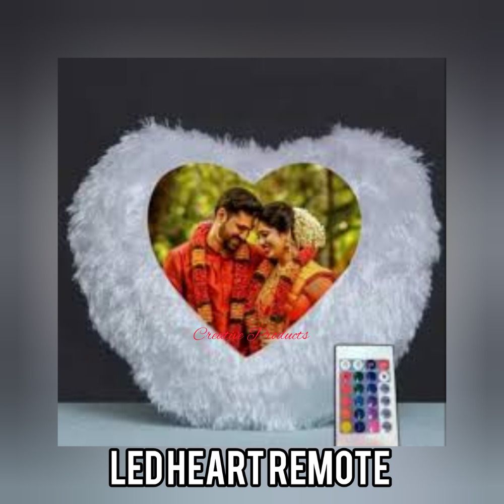 SMR Kart  Heart Fur Led Cushion Cover (12 × 16 cm, White)